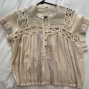 Free People Cream Striped Top